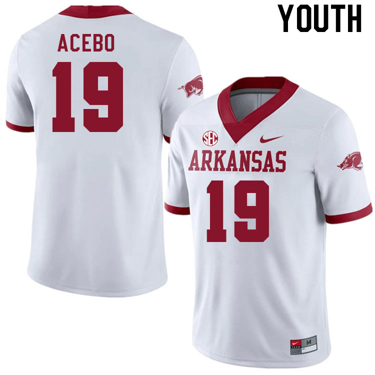 Youth #19 Rykar Acebo Arkansas Razorback College Football Jerseys Stitched Sale-Alternate White